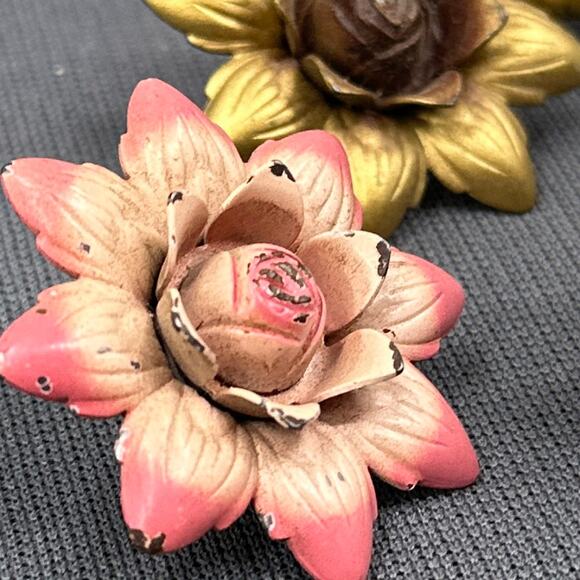 VTG Curtain Tie Backs Floral Push Pin Tack Button Flower Gold Pink Metal Lot 6 - Picture 7 of 14